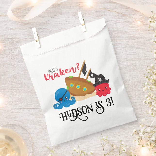 "What's Kraken" Octopus Pirate Children's Birthday Favour Bag (Clipped)