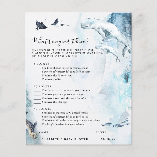 What's On Your Phone | Baby Shower Game (Front)