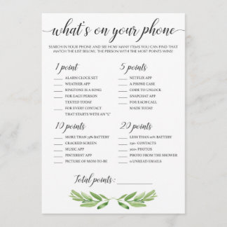 What's On Your Phone Baby Shower Game Green Leaves