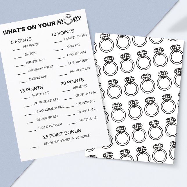 What's on Your Phone Game - Bridal Shower Activity (This bridal shower game is fun, easy to edit and features cute diamond rings on the back.)