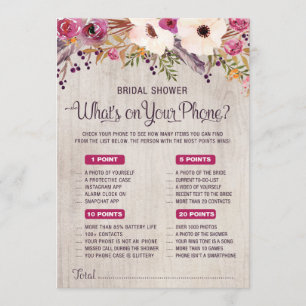 What's on Your Phone Rustic Bridal Shower Game Invitation