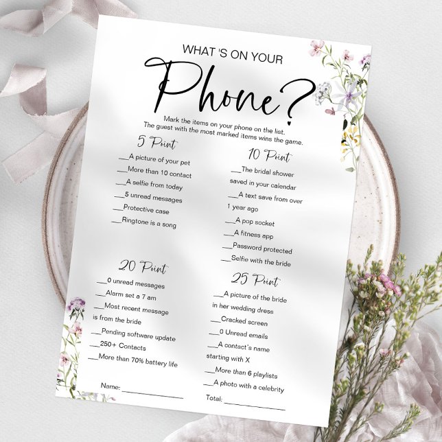 What's On Your Phone Wildflower Bridal Shower Game Invitation (Creator Uploaded)