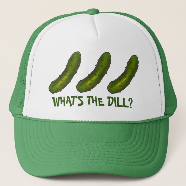 What's the Dill (Deal) Green Kosher Pickle Funny Trucker Hat (Front)