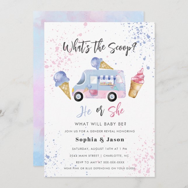 What's the Scoop Gender Reveal Ice Cream  Invitation (Front/Back)