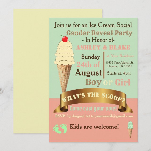 What's the Scoop Gender Reveal Invitations (Front/Back)