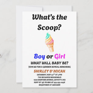 What's the Scoop Gender Reveal Party Invitation