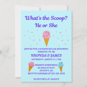What's the Scoop Gender Reveal Party Invitation