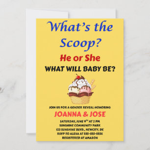 What's the Scoop Gender Reveal Party Invitation