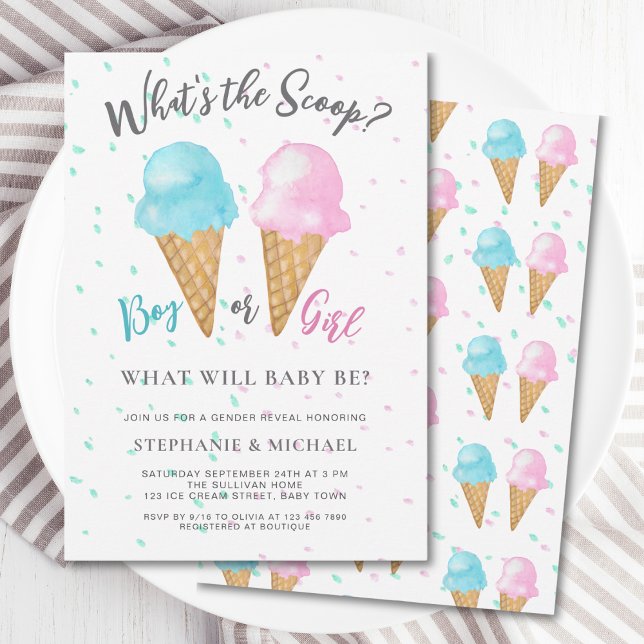 What's The Scoop Gender Reveal Party  Invitation (Creator Uploaded)