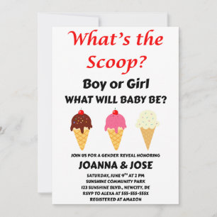 What's the Scoop Gender Reveal Party Invitation