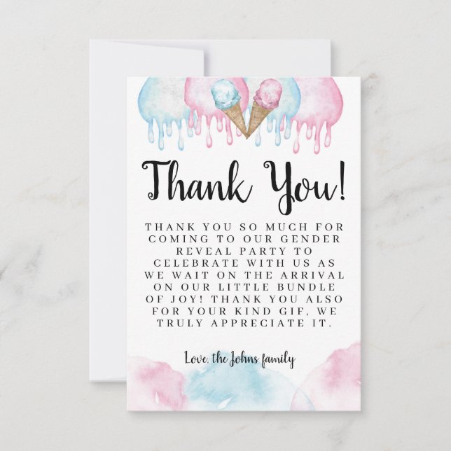 What's the scoop gender reveal Thank you Card. (Front)