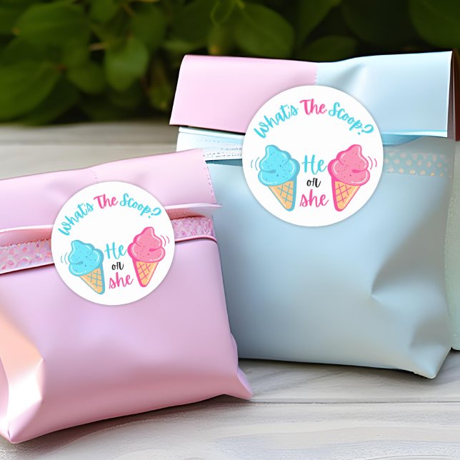 What's the Scoop Ice Cream Gender Reveal Favour Classic Round Sticker (Creator Uploaded)