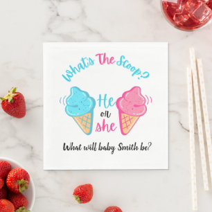 What's the Scoop Ice Cream Gender Reveal  Napkin