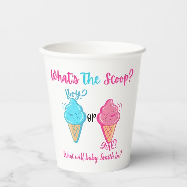 What's the Scoop Ice Cream Gender Reveal Paper Cups (Front)