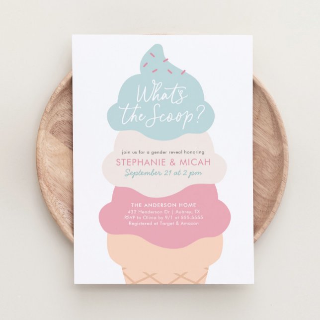 What's The Scoop Ice Cream Gender Reveal Party Invitation (Creator Uploaded)