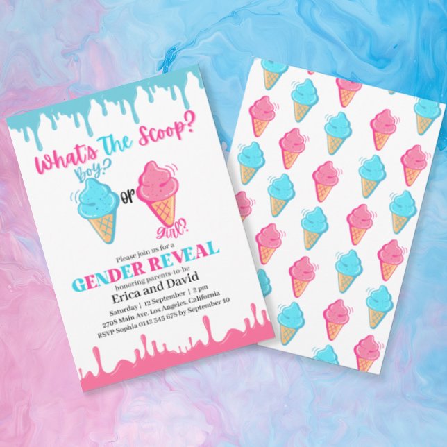 What's the Scoop Ice Cream Gender Reveal Party Invitation (Creator Uploaded)