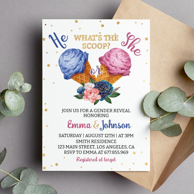 What's The Scoop Ice Cream Gender Reveal Party Invitation (Creator Uploaded)