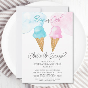 What's The Scoop Ice Cream Gender Reveal Party Invitation