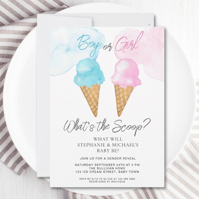 What's The Scoop Ice Cream Gender Reveal Party Invitation (Creator Uploaded)