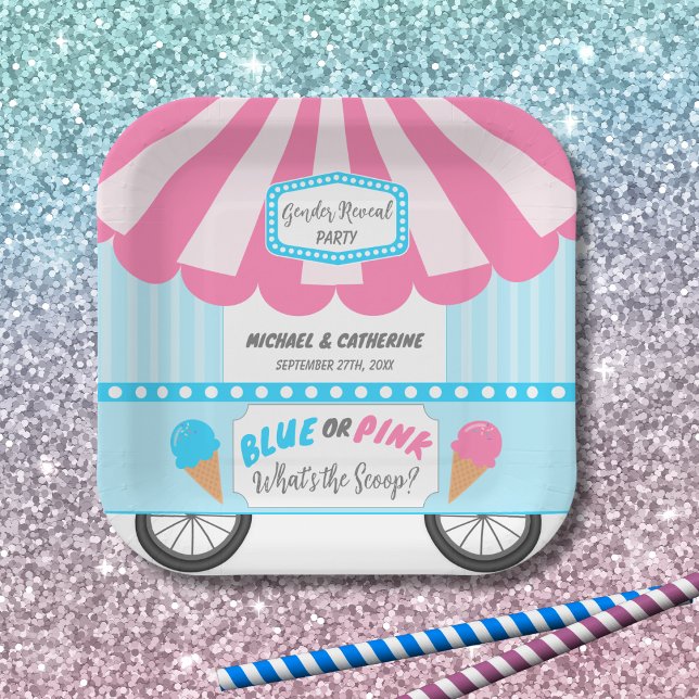 What's The Scoop Ice Cream Parlour Gender Reveal Paper Plate (Creator Uploaded)
