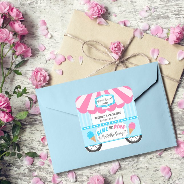 What's The Scoop Ice Cream Parlour Gender Reveal Square Sticker (Creator Uploaded)