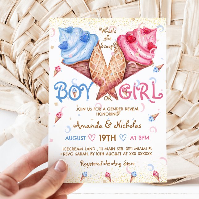 What's The Scoop Pink Blue Summer Gender Reveal Invitation (Creator Uploaded)