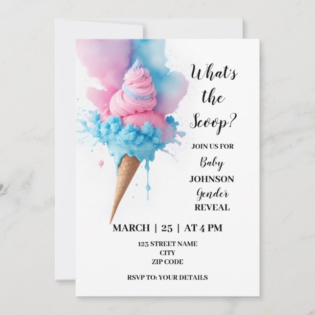 Whats the scoop themed gender reveal invitation (Front)