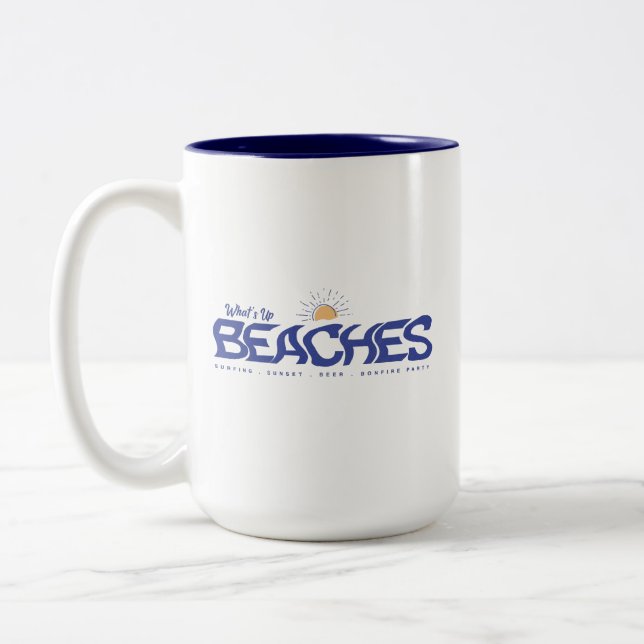 What's Up Beaches Funny Beach Pun Summer Vacation Two-Tone Coffee Mug (Left)