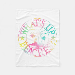 Whats Up Beaches Retro Palm Tree Tropical Summer Fleece Blanket