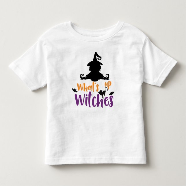 What's Up Witches, Witch, Cat, Bats, Halloween Toddler T-Shirt (Front)