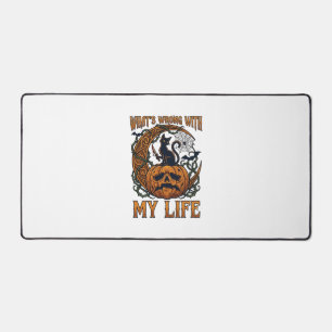 Whats Wrong Life Halloween Black Cat Pumpkin Knife Desk Mat