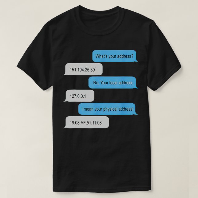 Whats Your Address Funny Networking Computer Nerd  T-Shirt (Design Front)