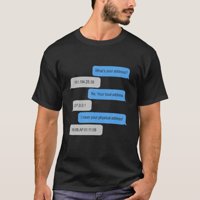 What's Your Address Funny Networking Computer Nerd T-Shirt (Front)