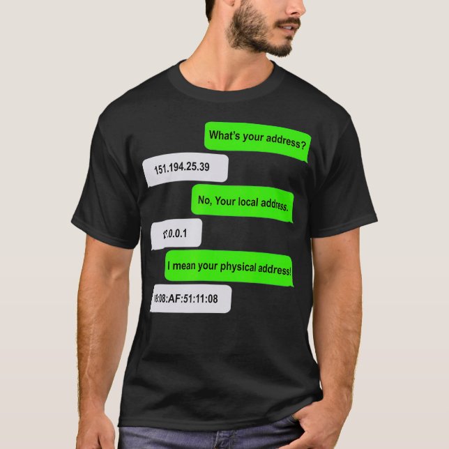 Whats Your Address Funny Networking Computer Nerd  T-Shirt (Front)