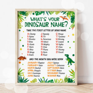What's Your Dinosaur Name Party Game Poster