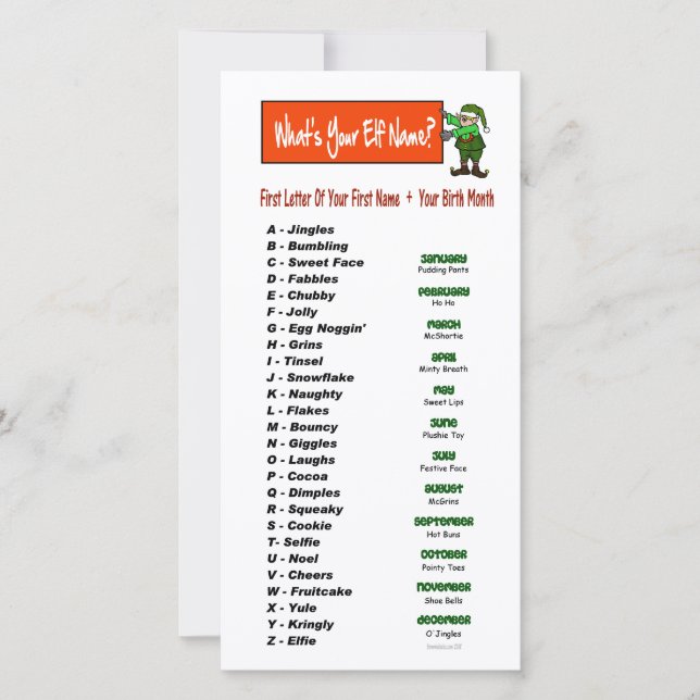 What's Your Elf Name?  Holiday Greeting Card (Front)