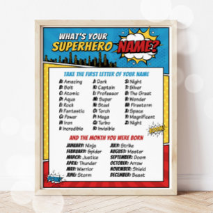What's Your Superhero Name Party Game Poster