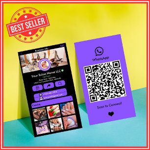 WhatsApp Nail Salon Purple    Social Media QR Code Business Card