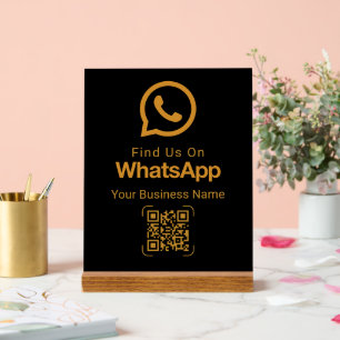 WhatsApp QR Code Business Contact Black Gold Acrylic Sign