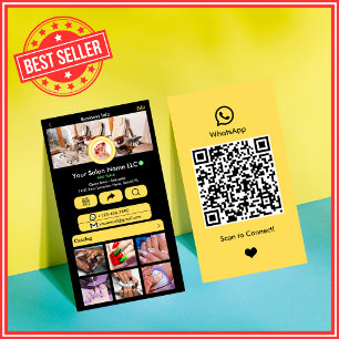 WhatsApp QR Code   Yellow Modern Nail Salon Business Card