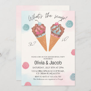Whats's the scoop ice cream gender reveal party invitation