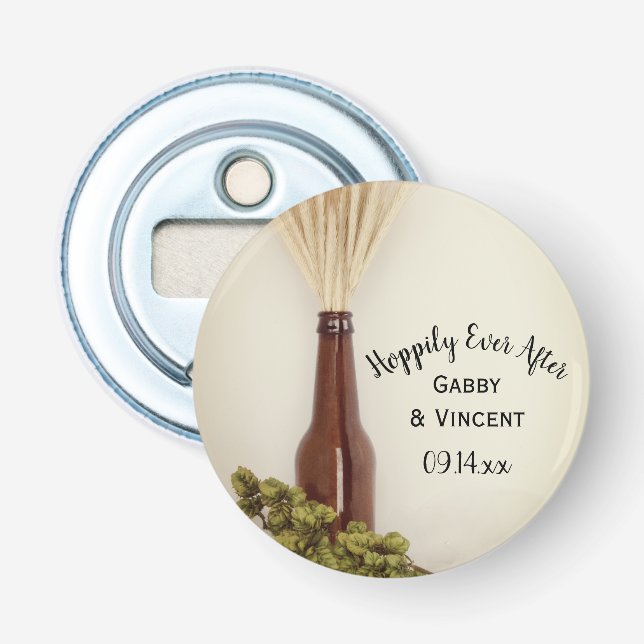 Wheat and Hops Hoppily Ever After Wedding Favour Bottle Opener (Front)