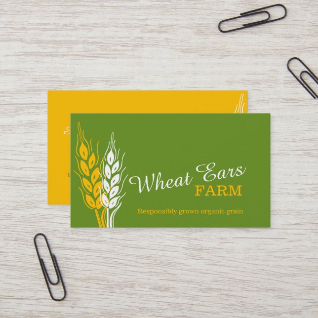 Wheat ears grain farm green yellow business cards (Front/Back In Situ)