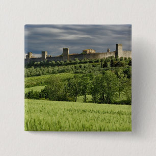 Wheat field and distant Monteriggioni, in the 15 Cm Square Badge