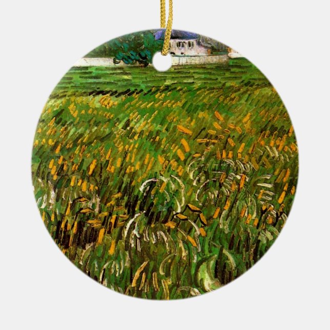 Wheat Field at Auvers by Vincent van Gogh Ceramic Tree Decoration (Front)