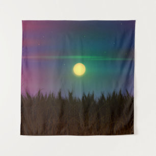 Wheat Field Night sky and moon Oil Painting Summer Tapestry