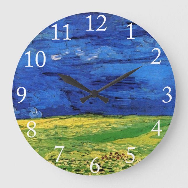 Wheat Field Under Clouded Sky by Van Gogh. Large Clock (Front)