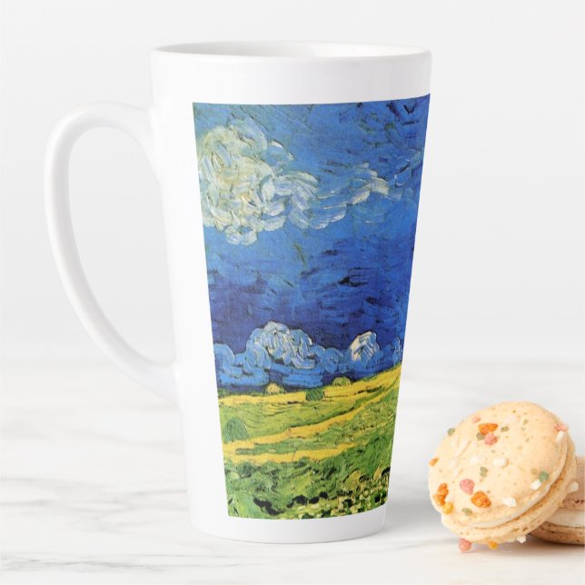 Wheat Field Under Clouded Sky by Vincent van Gogh Latte Mug (In Situ)