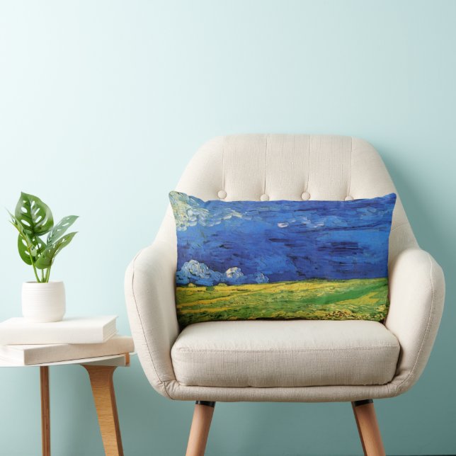 Wheat Field Under Clouded Sky by Vincent van Gogh Lumbar Cushion (Chair)