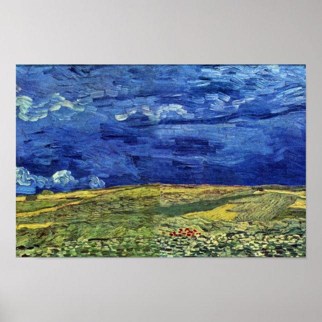 Wheat Field Under Clouded Sky By Vincent Van Gogh Poster (Front)